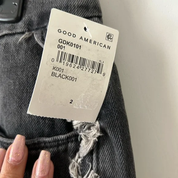 NWT Good American Good Boy Outseam Frayed Midrise Straight Jean size 14/32 - Picture 7 of 11
